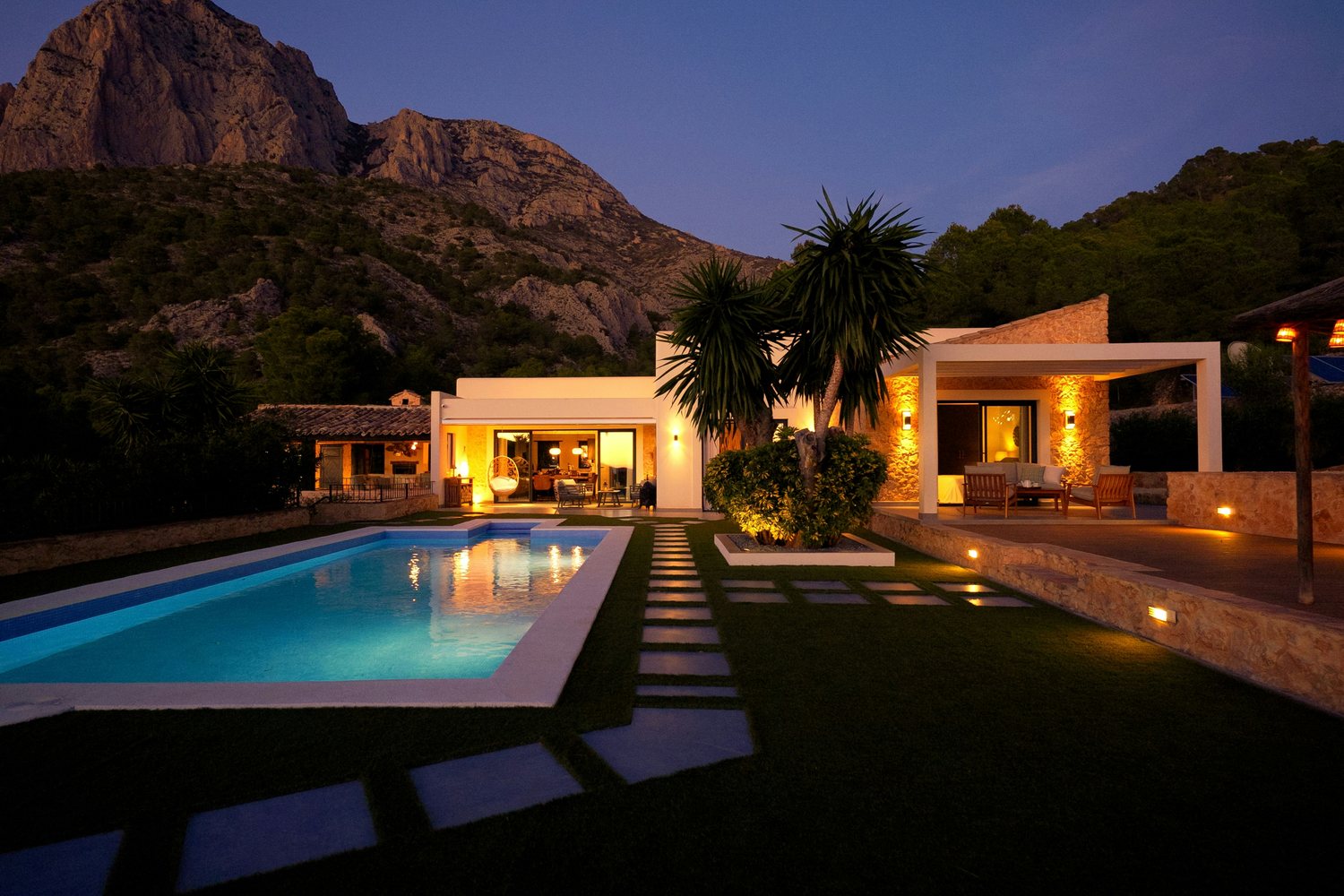 Mountain-west home exterior at dusk